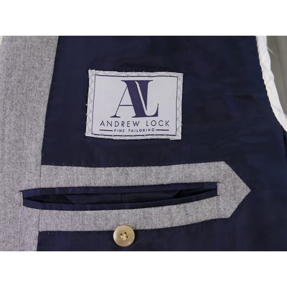 Andrew Lock Bespoke Tailored Gray Fleece 120s Wool 2-Btn Suit 46L - Picture 9 of 12
